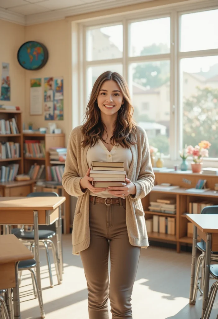 Stretch Bootcut Pants, Blouse, and a Knit Blazer
Teacher Outfit Ideas