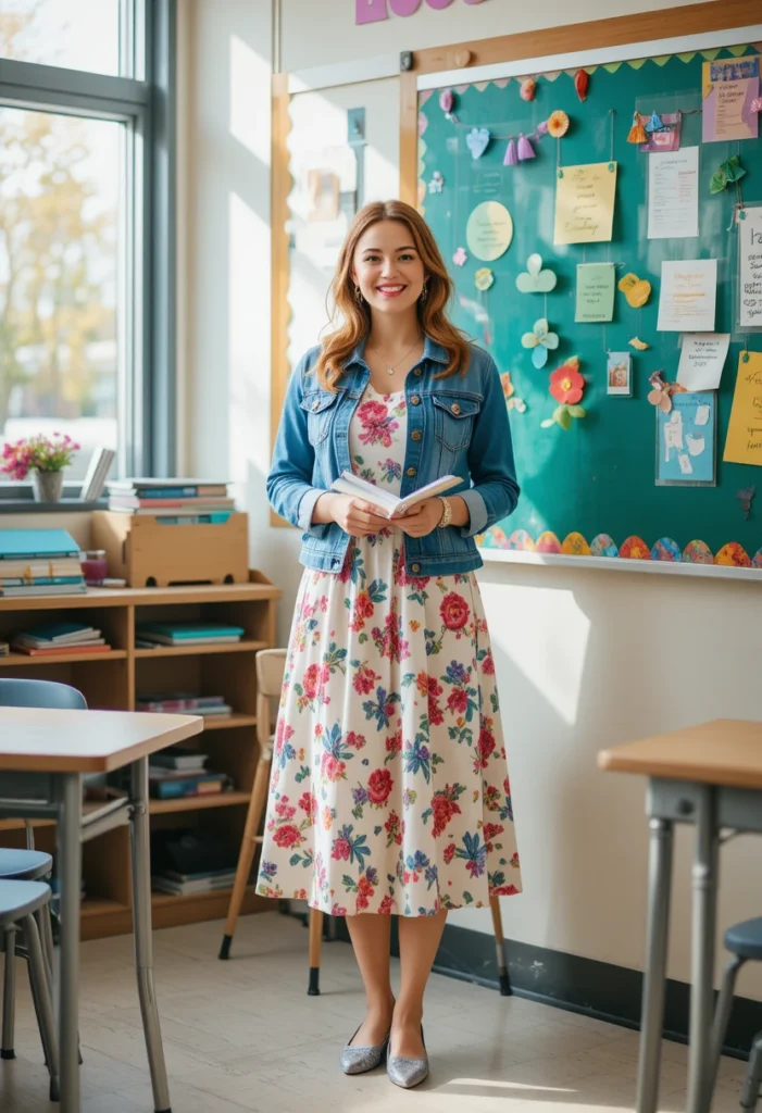 Floral Midi Dress and a Denim Jacket