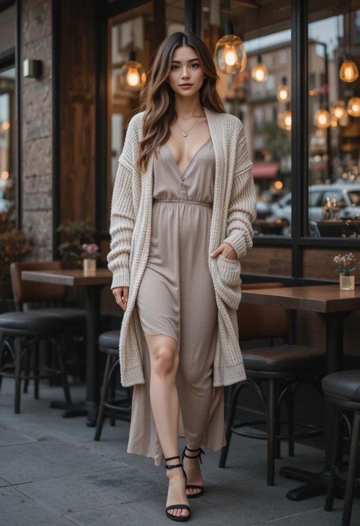 8. Chunky Cardigan + Slip Dress