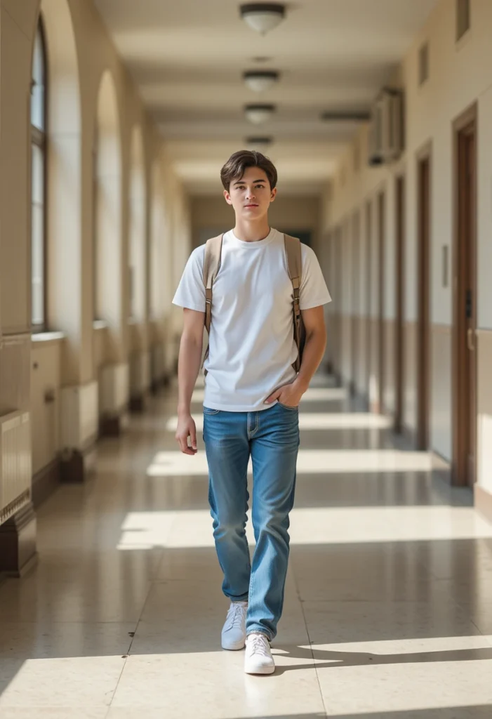 Classic Tee + Straight-Leg Jeans + Sneakers
Simple Outfit