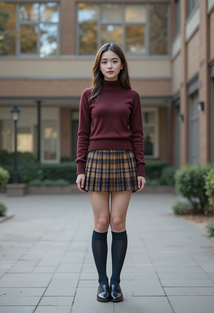 Turtleneck + Pleated Skirt + Knee Socks