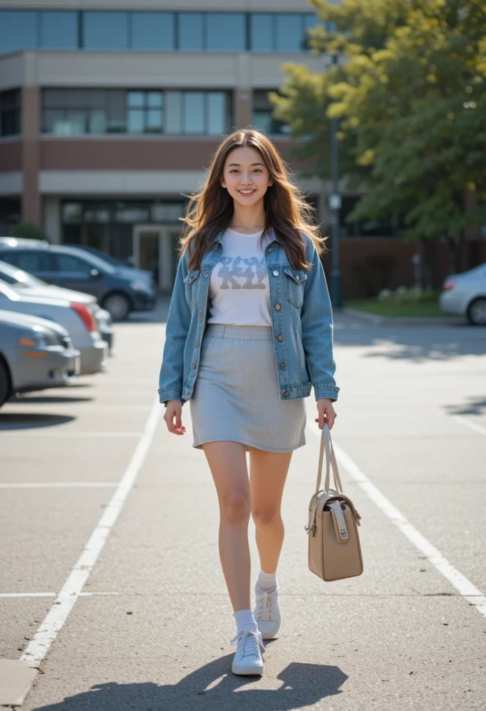 T-Shirt Dress + Denim Jacket + Sneakers