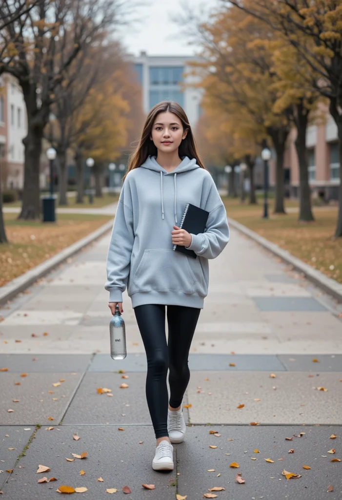 Oversized Hoodie + Leggings + Slip-On Sneakers
Simple Outfit