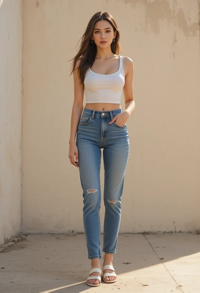15. Crop Top + High-Waist Jeans