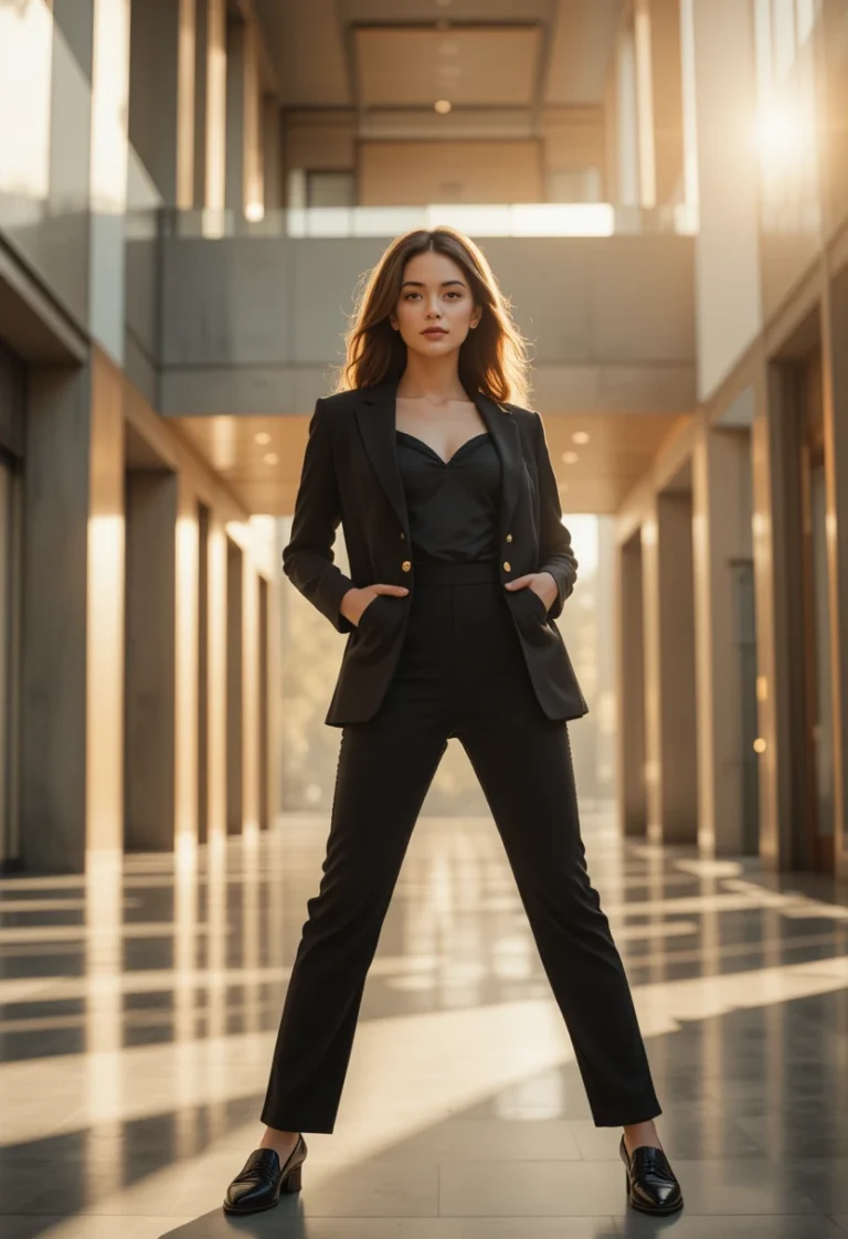 "Stylish Monday outfit ideas for work featuring an all-black power look, shirt dress, waistcoat set, and classic workwear pieces for a stress-free professional wardrobe."