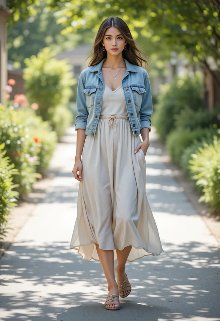 16. Linen Midi Dress + Denim Jacket