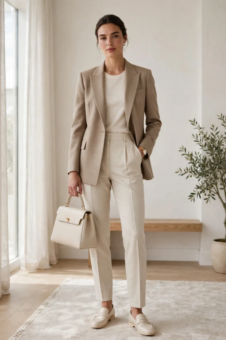 "Stylish budget-friendly outfit demonstrating how to look expensive through fit, fabric, and quality accessories."