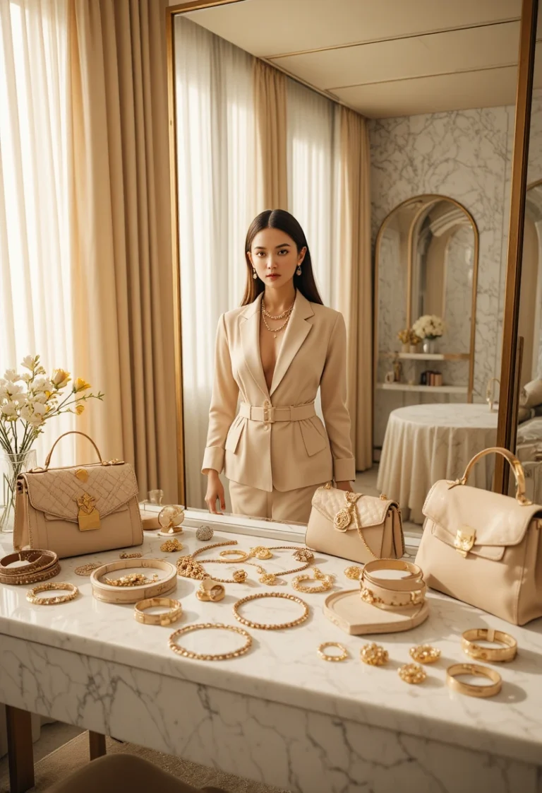 Stylish woman demonstrating outfit accessorizing tips with layered necklaces, scarves, and statement jewelry for an elevated everyday look.