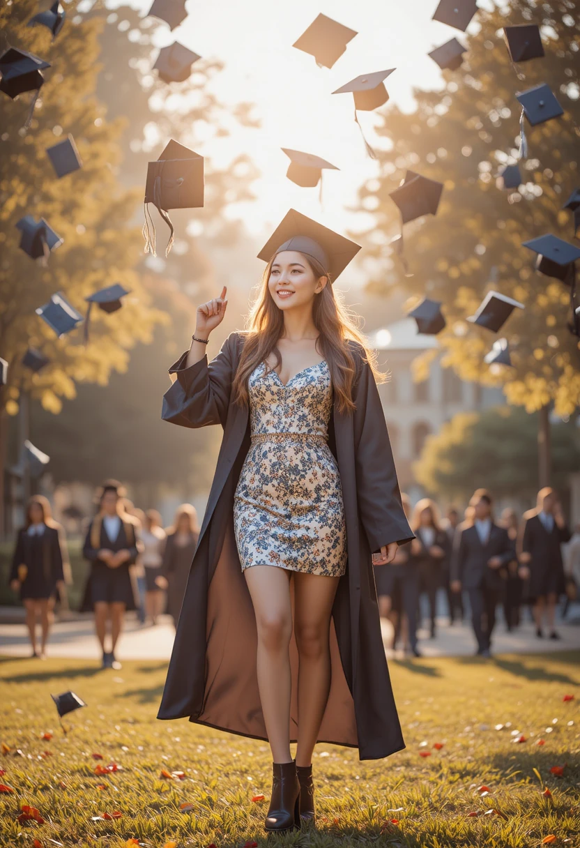 "Stylish woman wearing a trendy 2026 graduation outfit idea, showcasing elegant dress and accessory styling for women's graduation looks."