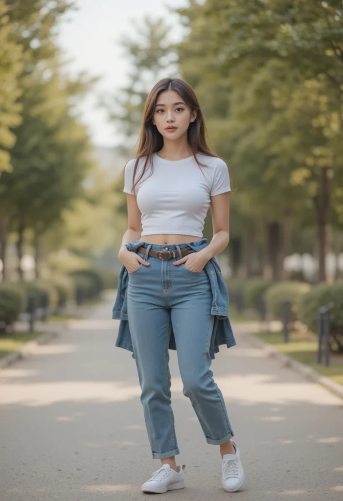 3. Straight-Leg Jeans + Cropped Tee
