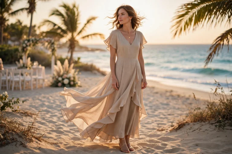 "15+ beach wedding outfit ideas for guests featuring casual, semi-formal, and formal looks with styling tips, footwear, and accessories
