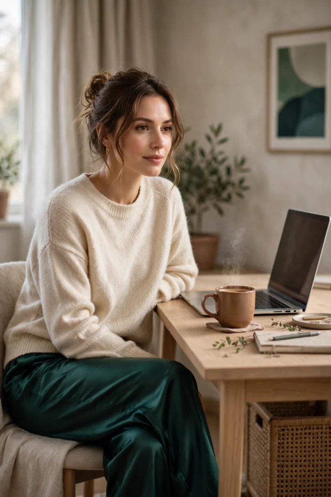 17. Silk Pants and a Crewneck Sweater