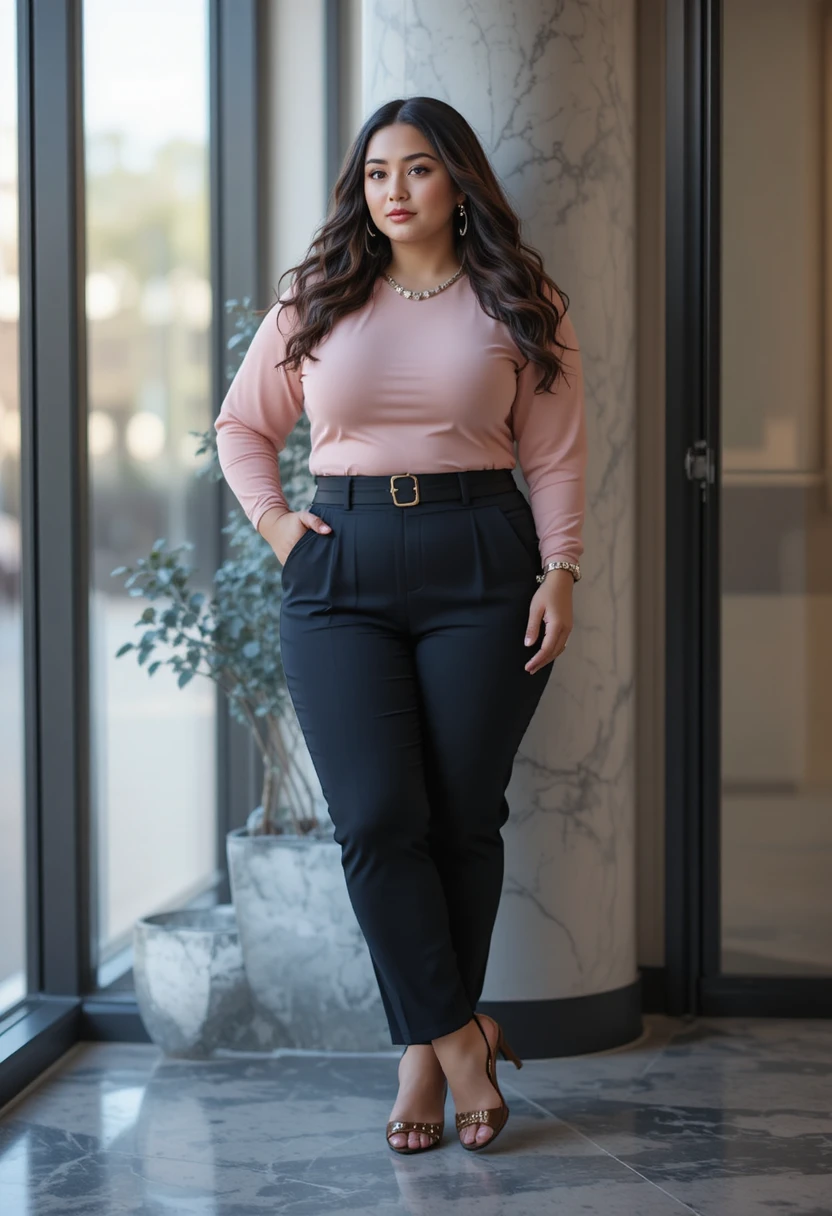 Curvy fashion outfit ideas featuring a confident plus-size woman in stylish, flattering clothing combinations for everyday wear.