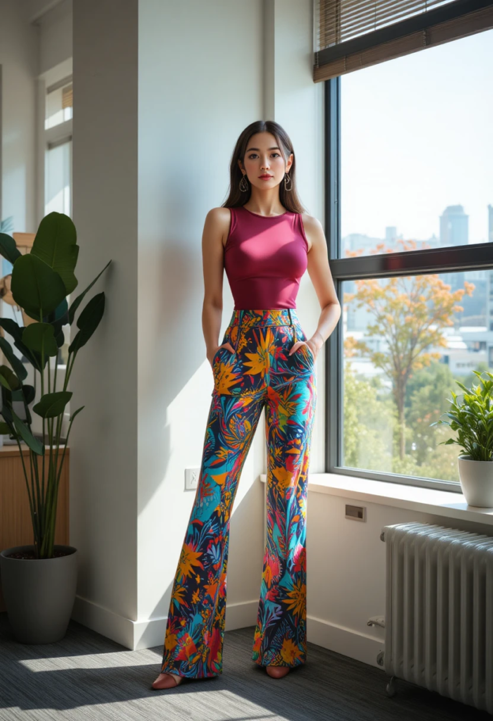 9. Printed Pants With a Solid Top