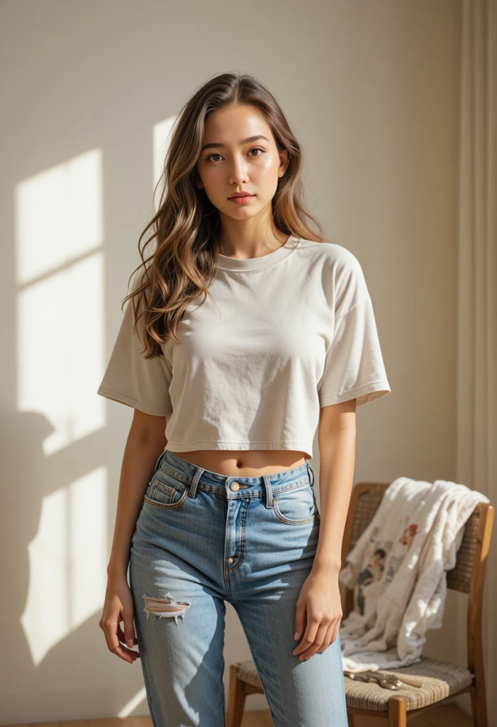 1. Oversized Tee to Fitted Crop Top