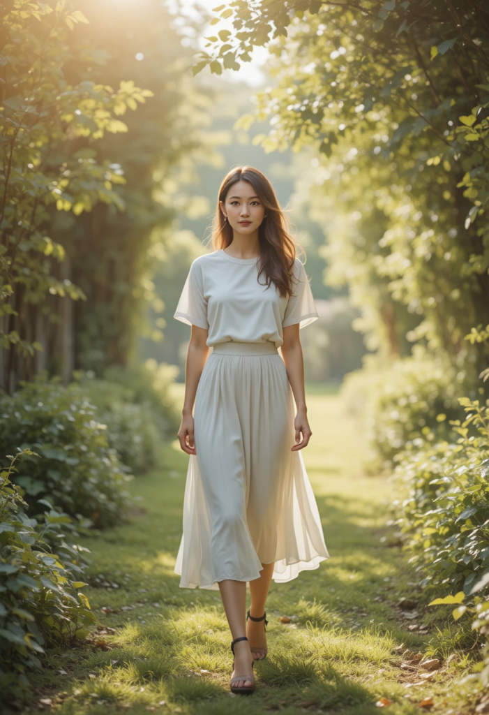 7. White Tee + Midi Skirt + Sandals