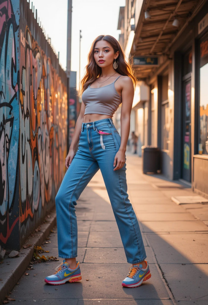 4. High-Waisted Mom Jeans, Cropped Top, and Retro Sneakers