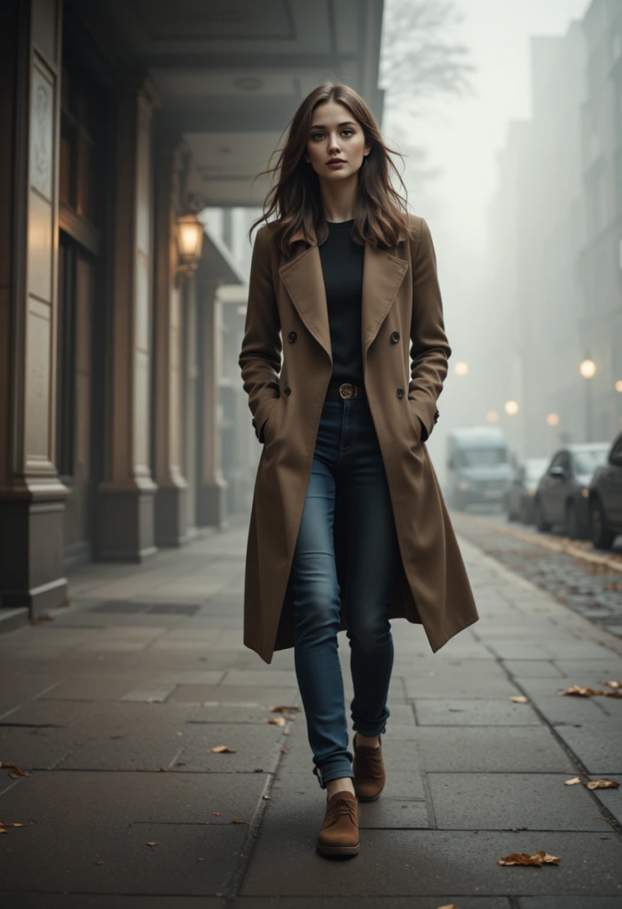 10. Trench Coat, Straight Jeans, and Suede Sneak
Sneaker Outfit