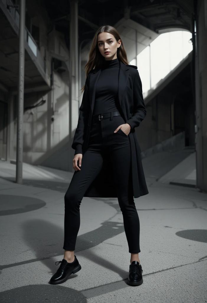 13. Monochrome Black Outfit with Sleek Sneakers