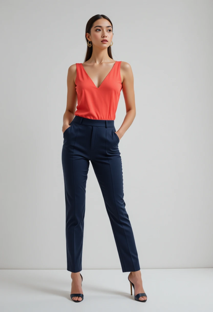 9. Bright Top + Dark, Solid Bottoms