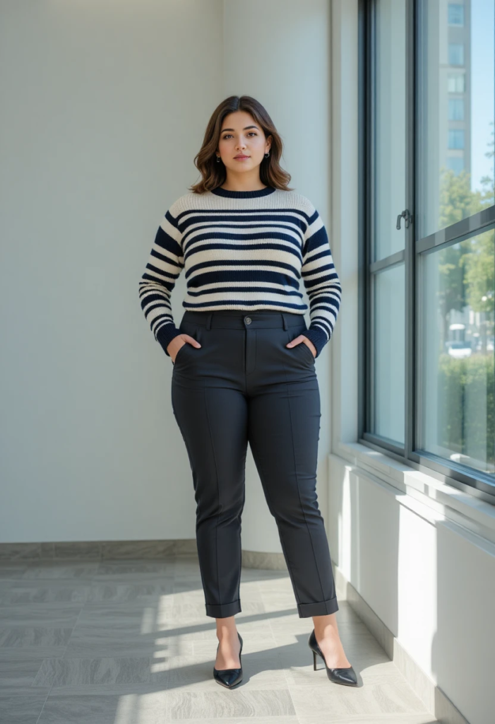 3. Wide-Leg Trousers + Refined Knit Tee + Tote