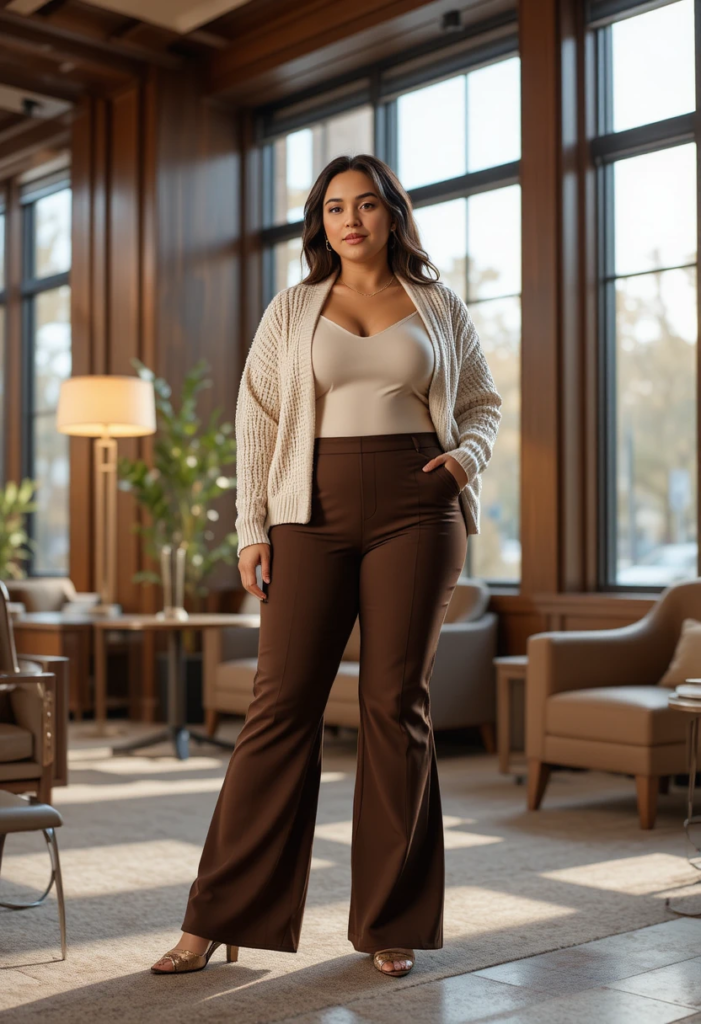 6. Cropped Pants + Striped Sweater Top
Plus Size