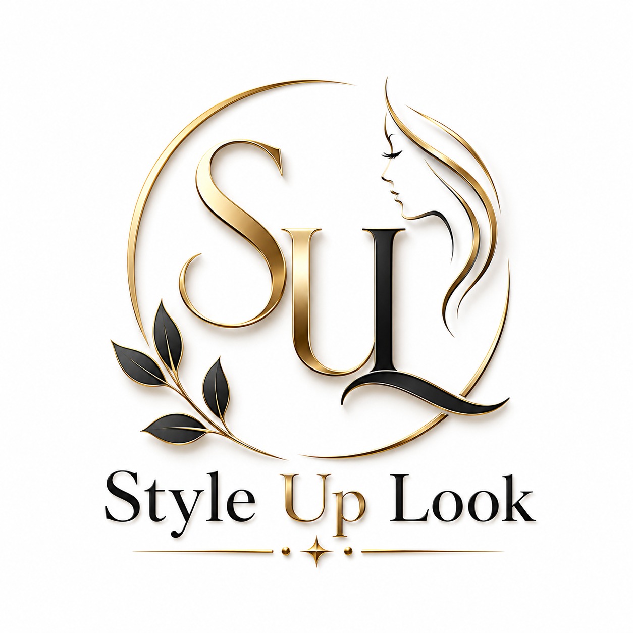 StyleUpLook logo - gold and black monogram with woman silhouette